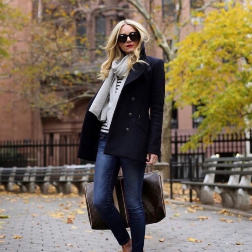 Tulle black wool double breasted pea coat